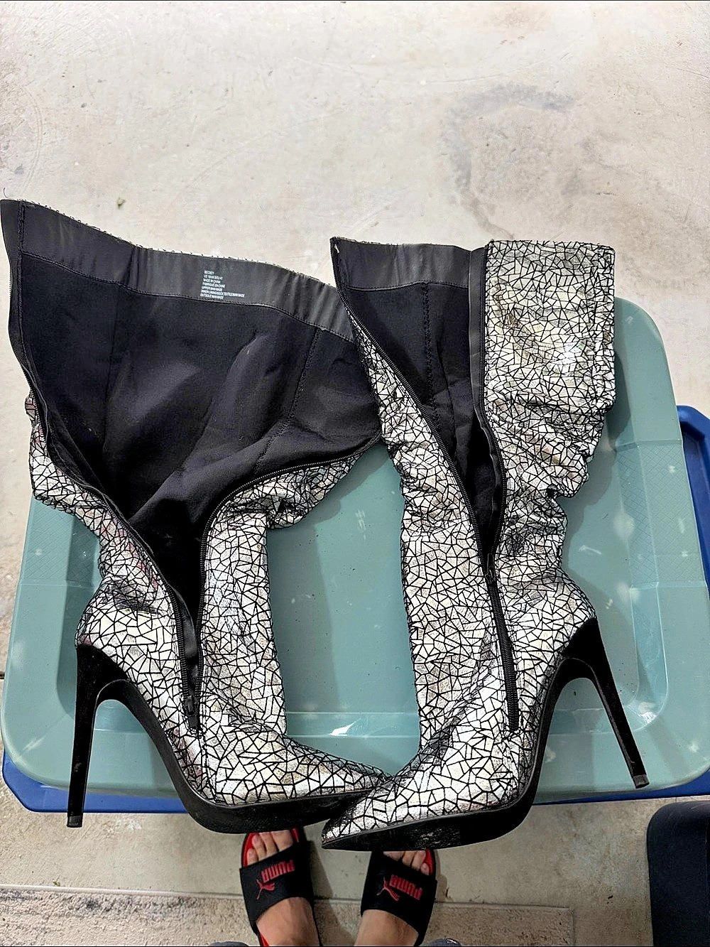 ShoeDazzle Beckey Silver & Black Over-the-Knee Boots US 10